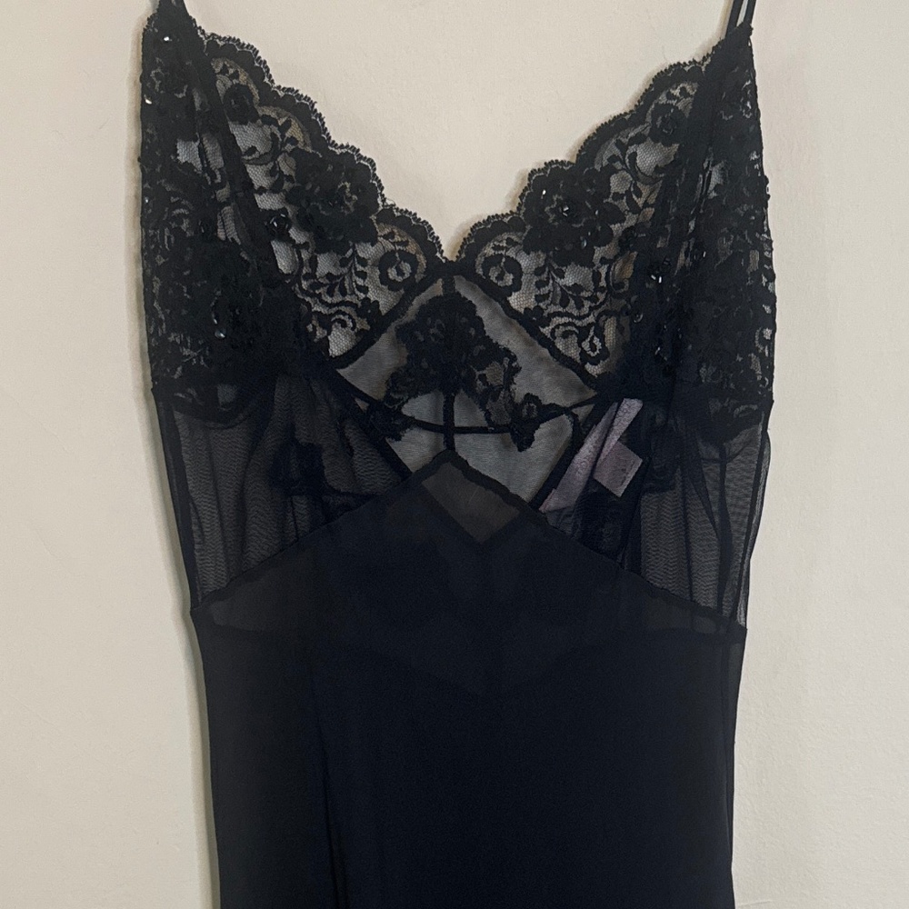 Vintage Y2K Victorias Secret Black Silk Sip Dress Small